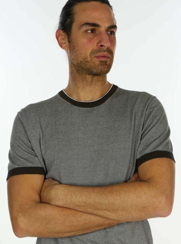 SHORT SLEEVE CREW NECK WITH THIN STRIPES