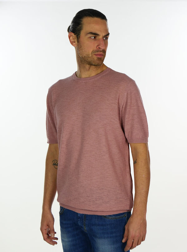 SHORT SLEEVE CREW NECK WITH LINKS RIBBED WORKING