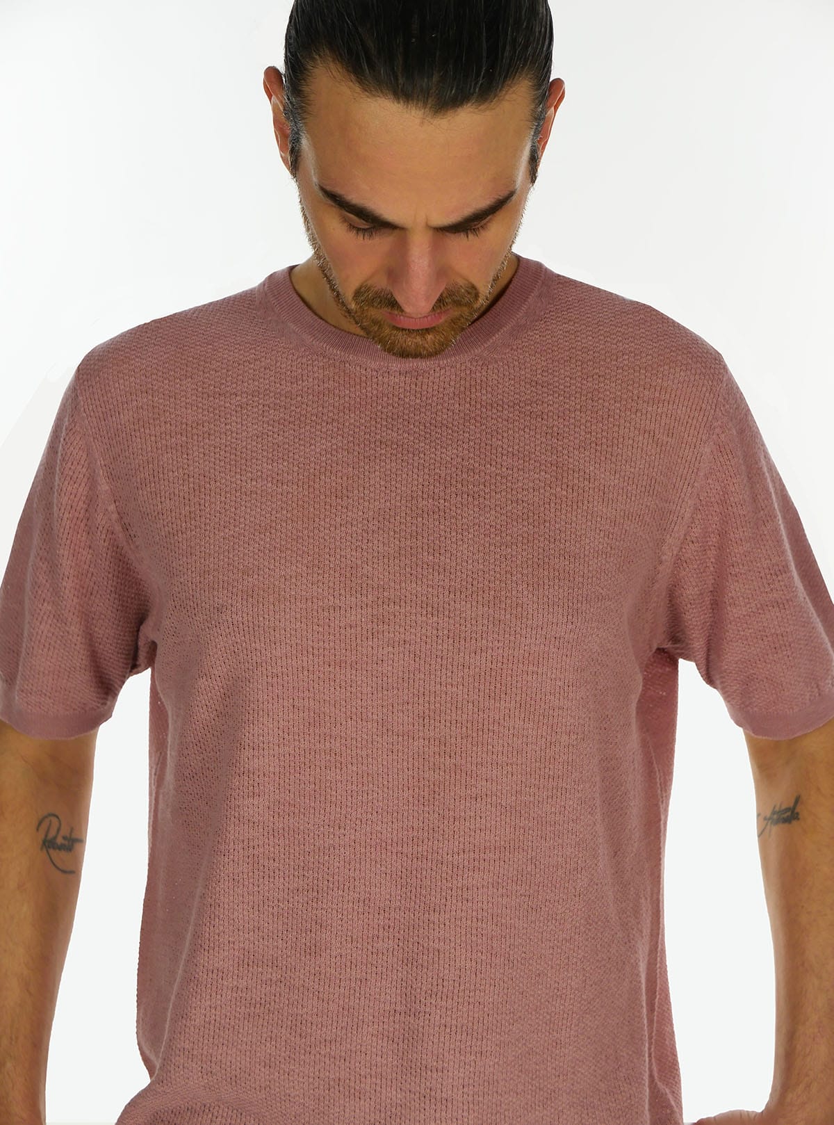 SHORT SLEEVE CREW NECK WITH LINKS RIBBED WORKMANSHIP