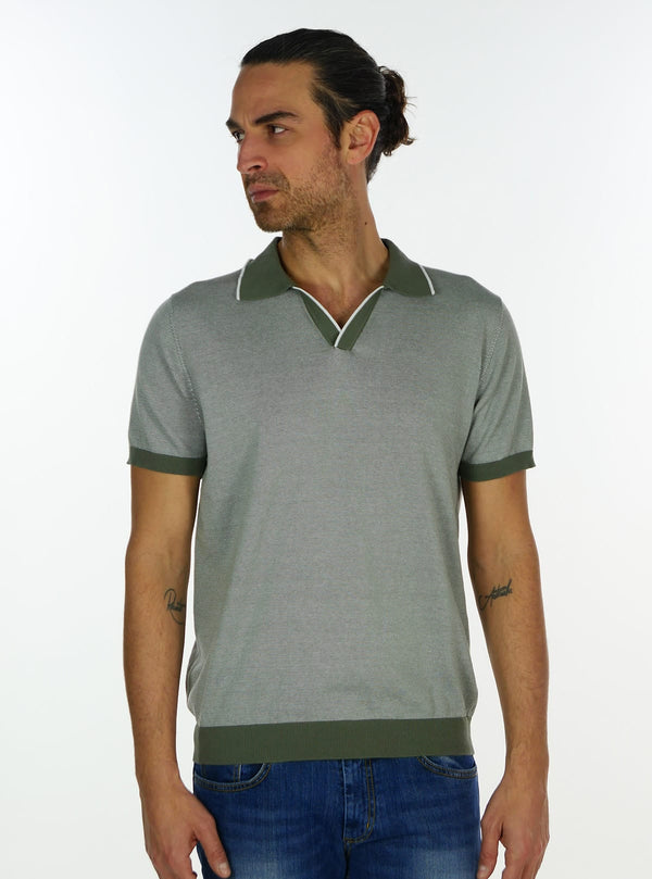 SHORT SLEEVE POLO SHIRT WITH FINE STRIPES AND SKIPPER COLLAR