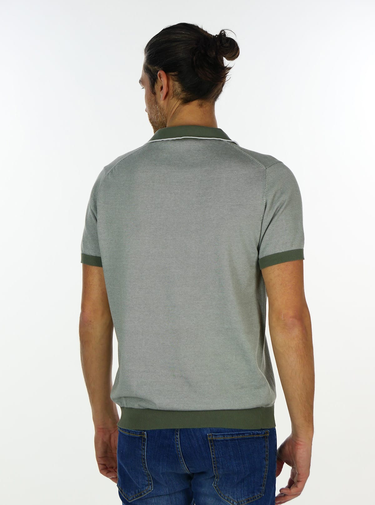 SHORT SLEEVE POLO SHIRT WITH FINE STRIPES AND SKIPPER COLLAR