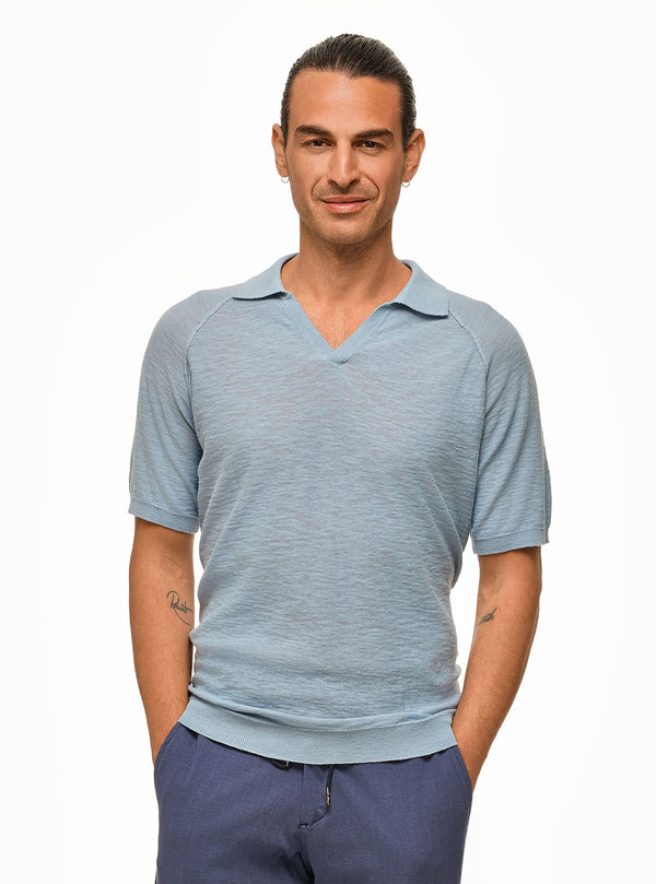 SHORT SLEEVE POLO WITH SKIPPER COLLAR AND STITCHING ON SLEEVE