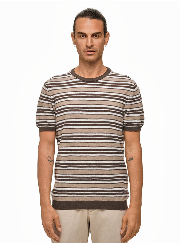 STRIPED SHORT SLEEVE CREW NECK
