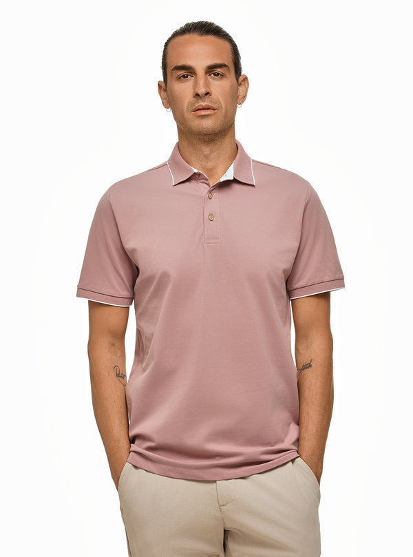 SHORT SLEEVE POLO IN PIQUET WITH EMBROIDERED COLLAR