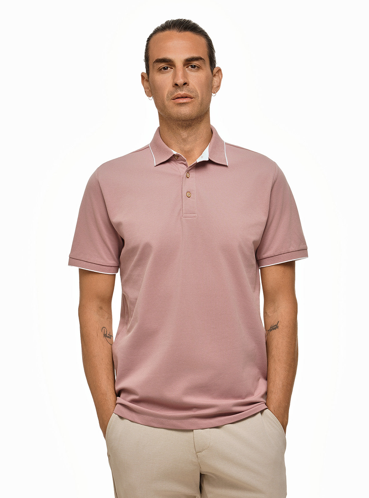 SHORT SLEEVE PIQUET POLO WITH WORKED COLLAR