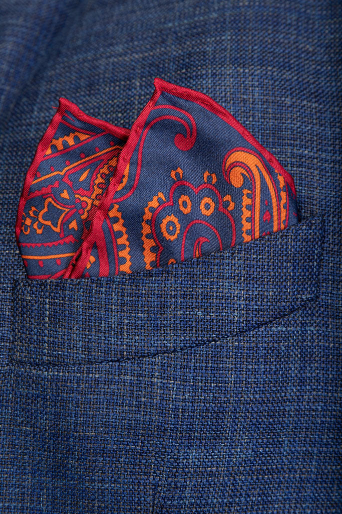 Pochette in pura seta blu