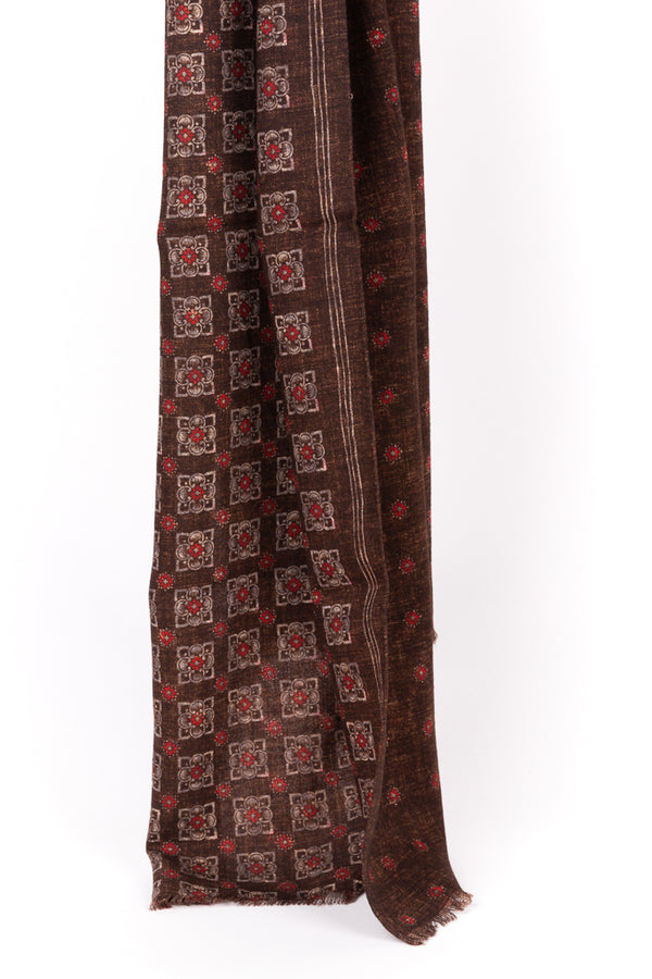 Brown patterned scarf in pure wool