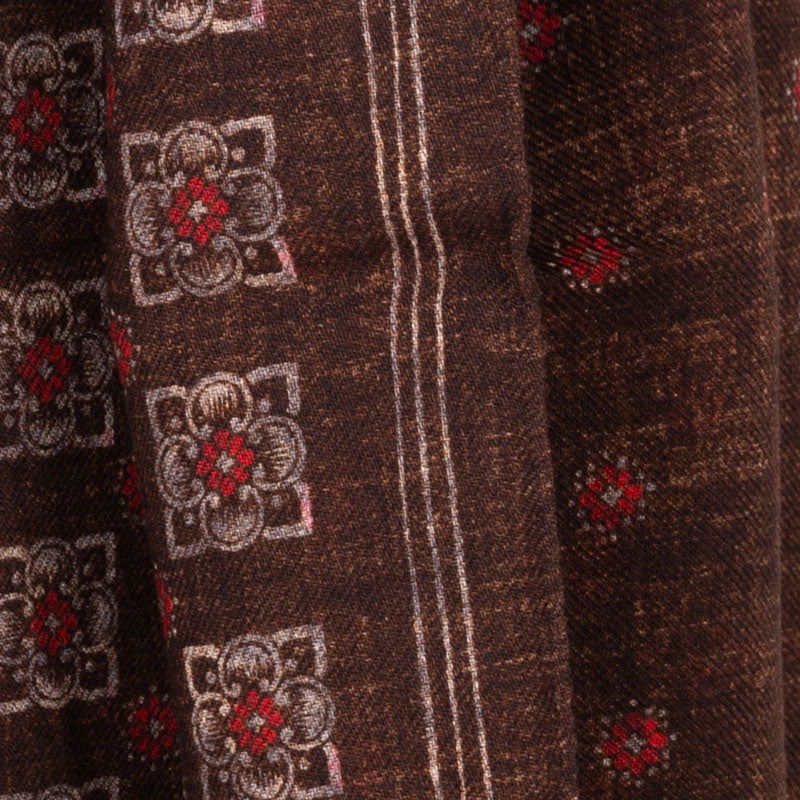 Brown patterned scarf in pure wool