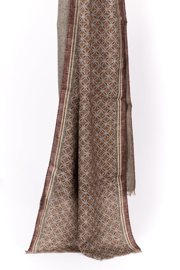 Brown patterned scarf in pure wool