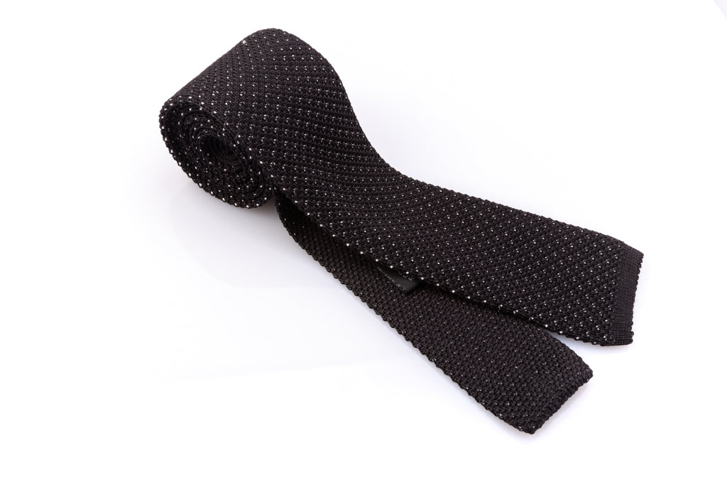 Pure silk black knitted tie