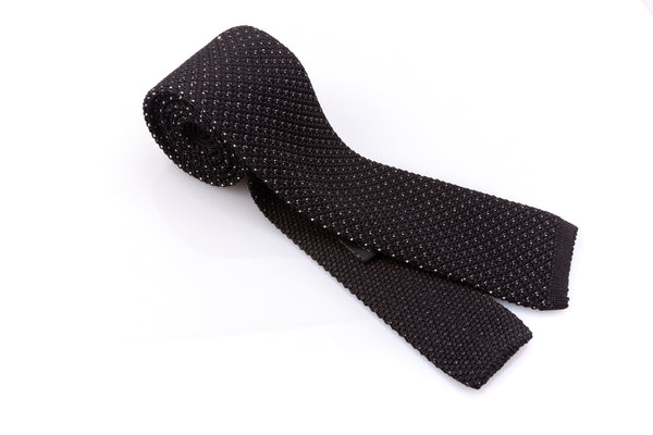 Pure silk black knitted tie