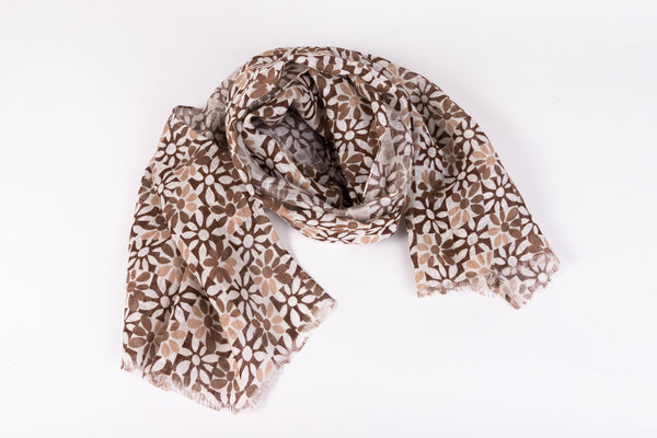 White brown scarf in pure linen