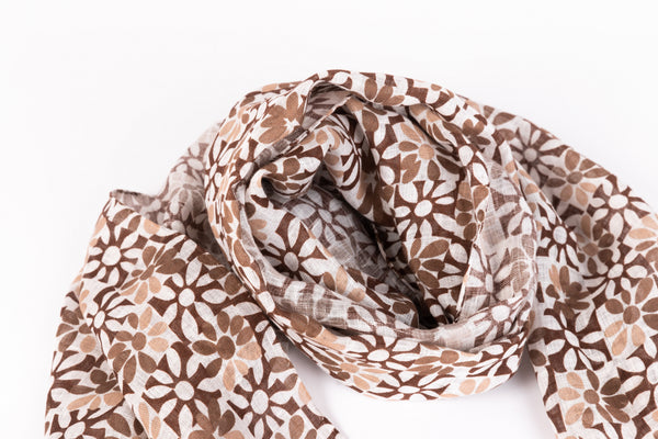 White brown scarf in pure linen