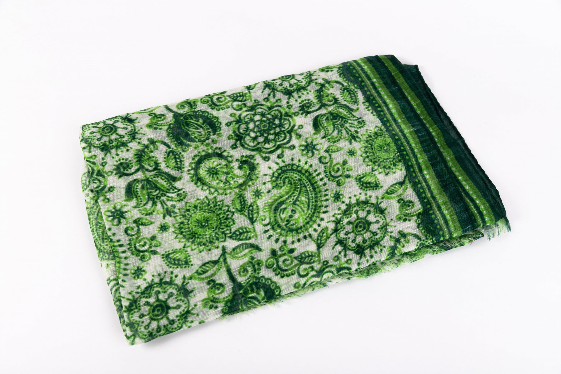 White Green Linen Cotton Scarf