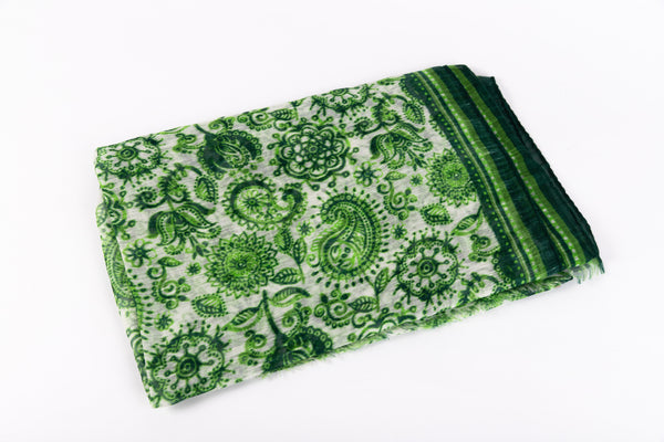 White Green Linen Cotton Scarf