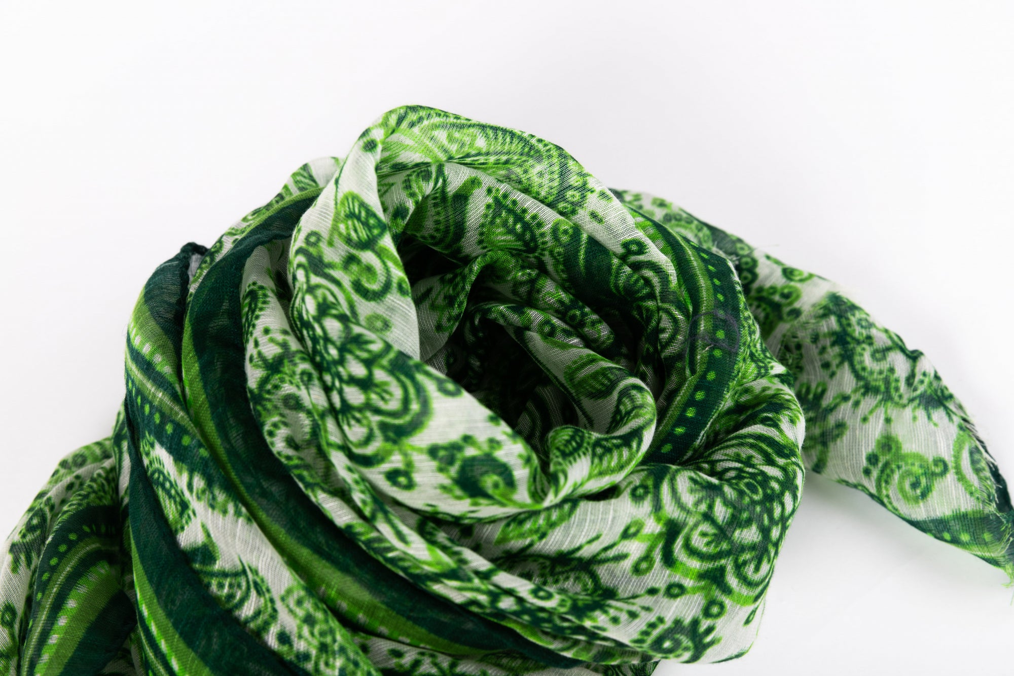 White Green Linen Cotton Scarf