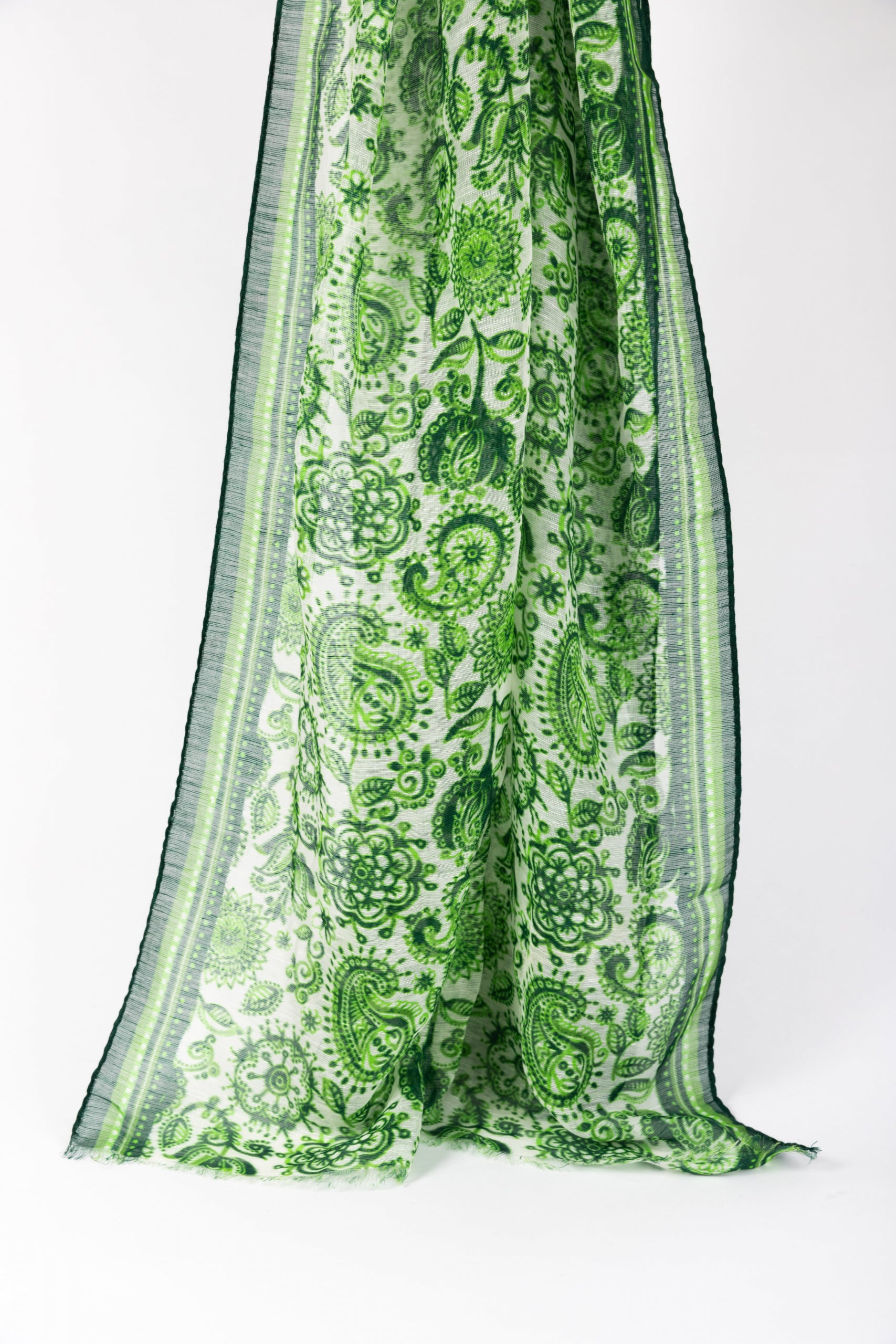 White Green Linen Cotton Scarf