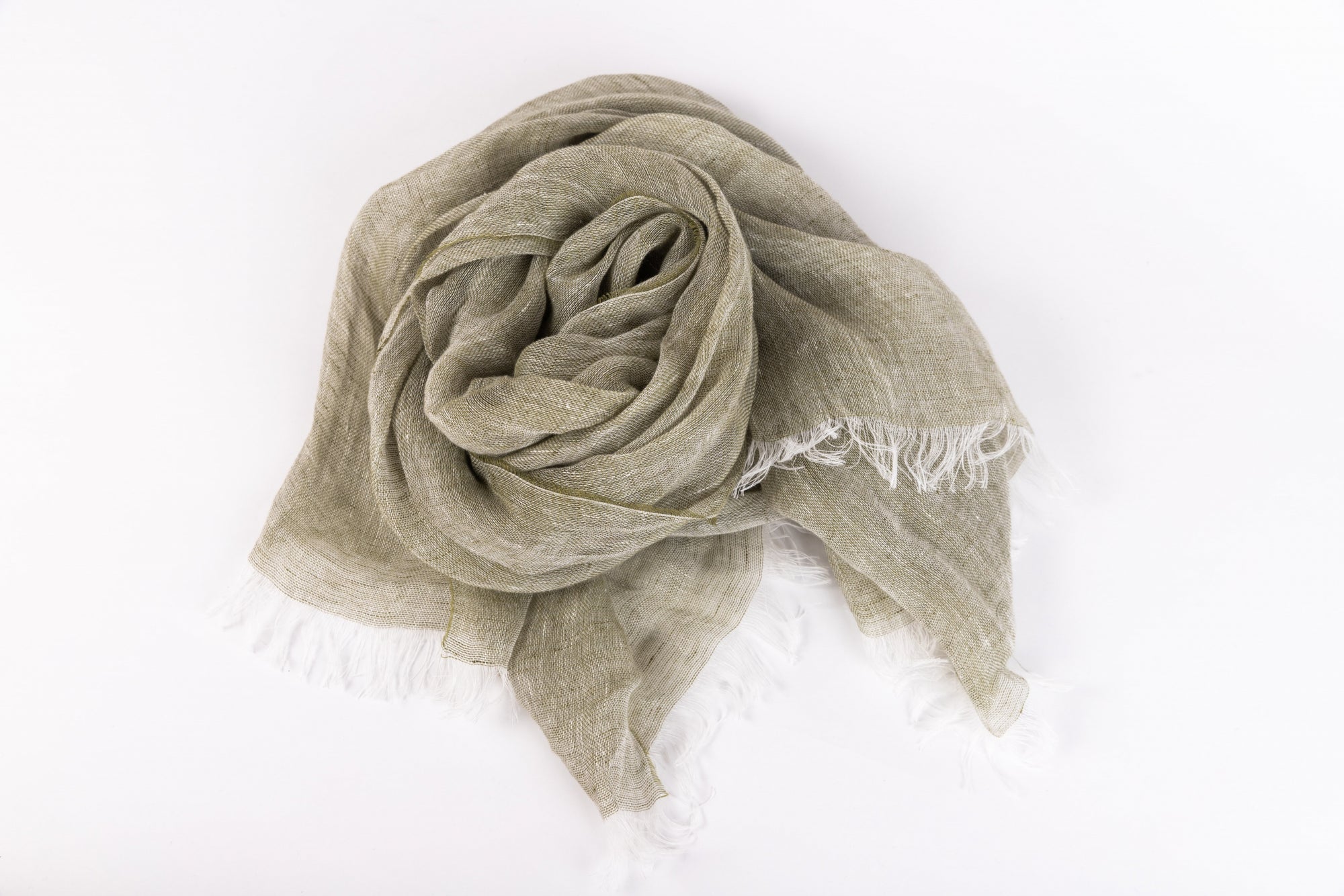 Green pure linen scarf