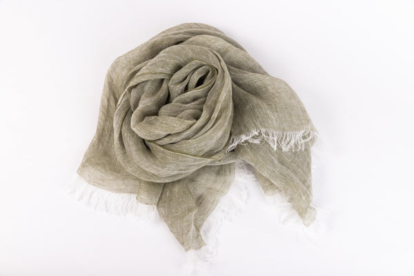 Green pure linen scarf