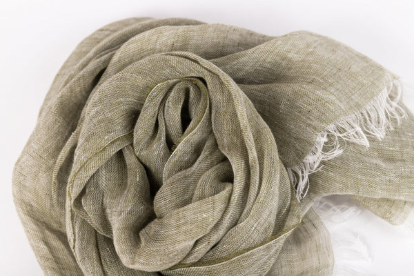 Green pure linen scarf