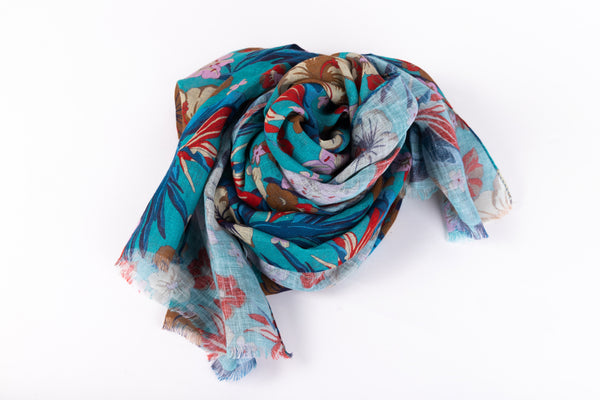 Floral scarf in pure linen