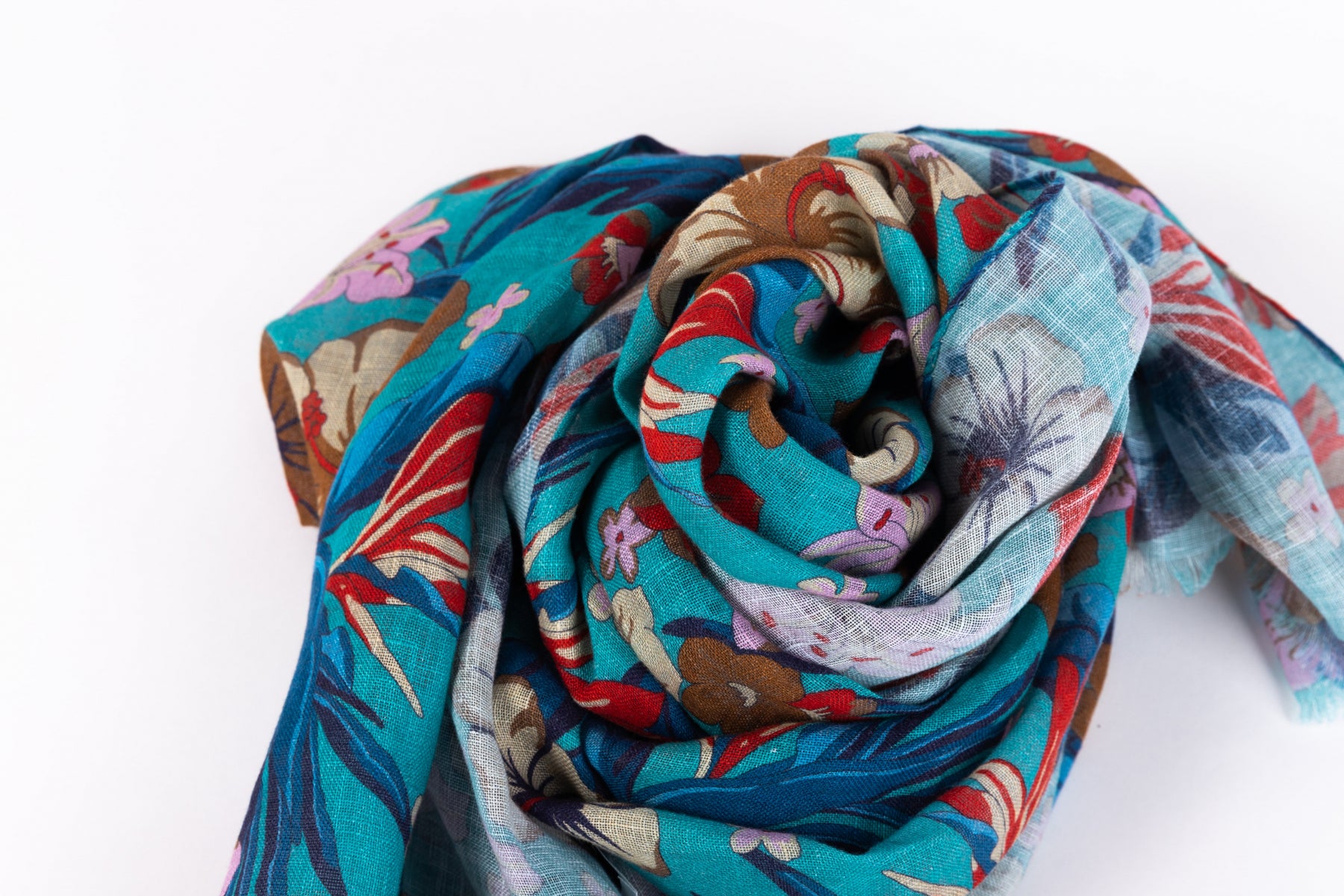 Floral scarf in pure linen