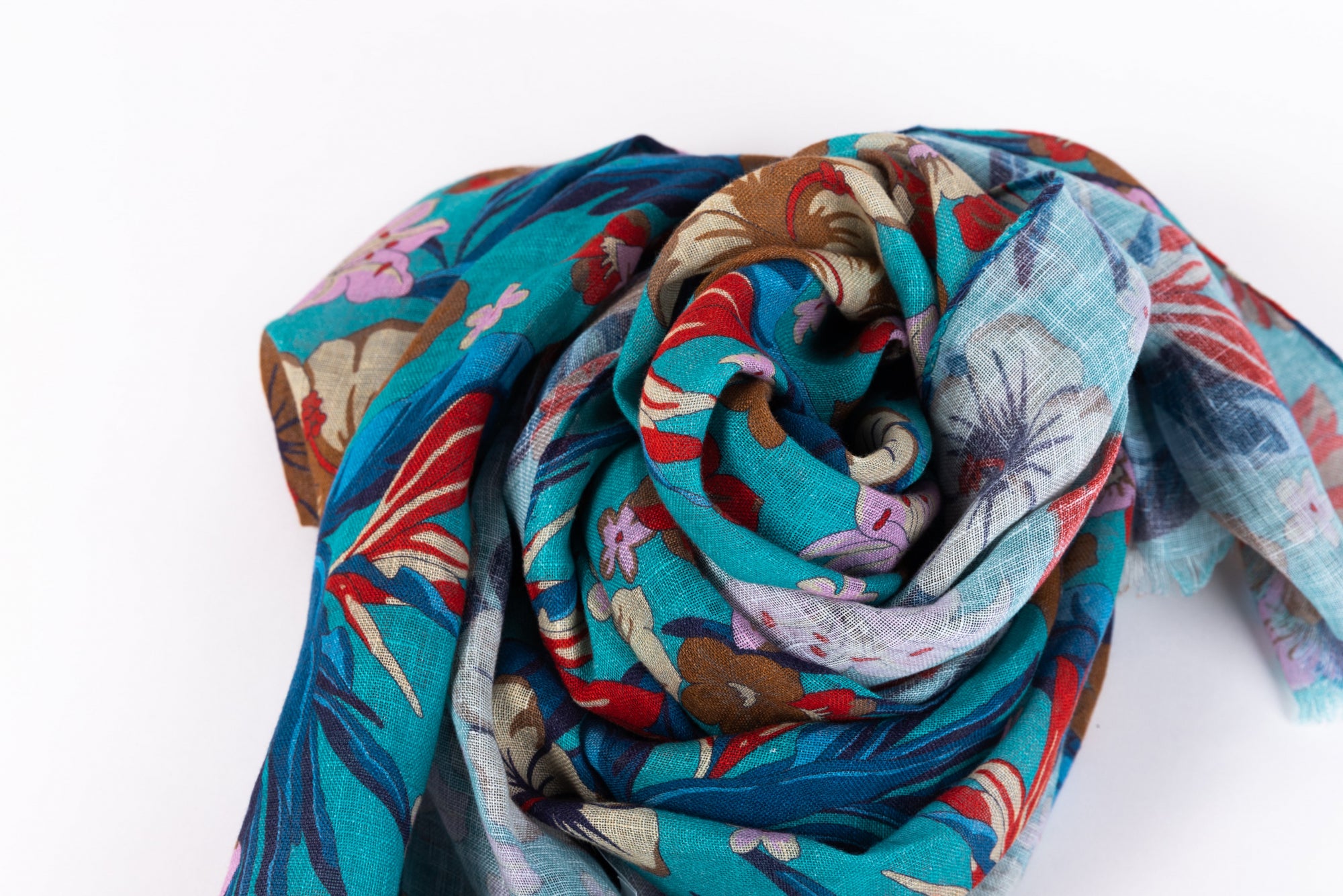 Floral scarf in pure linen