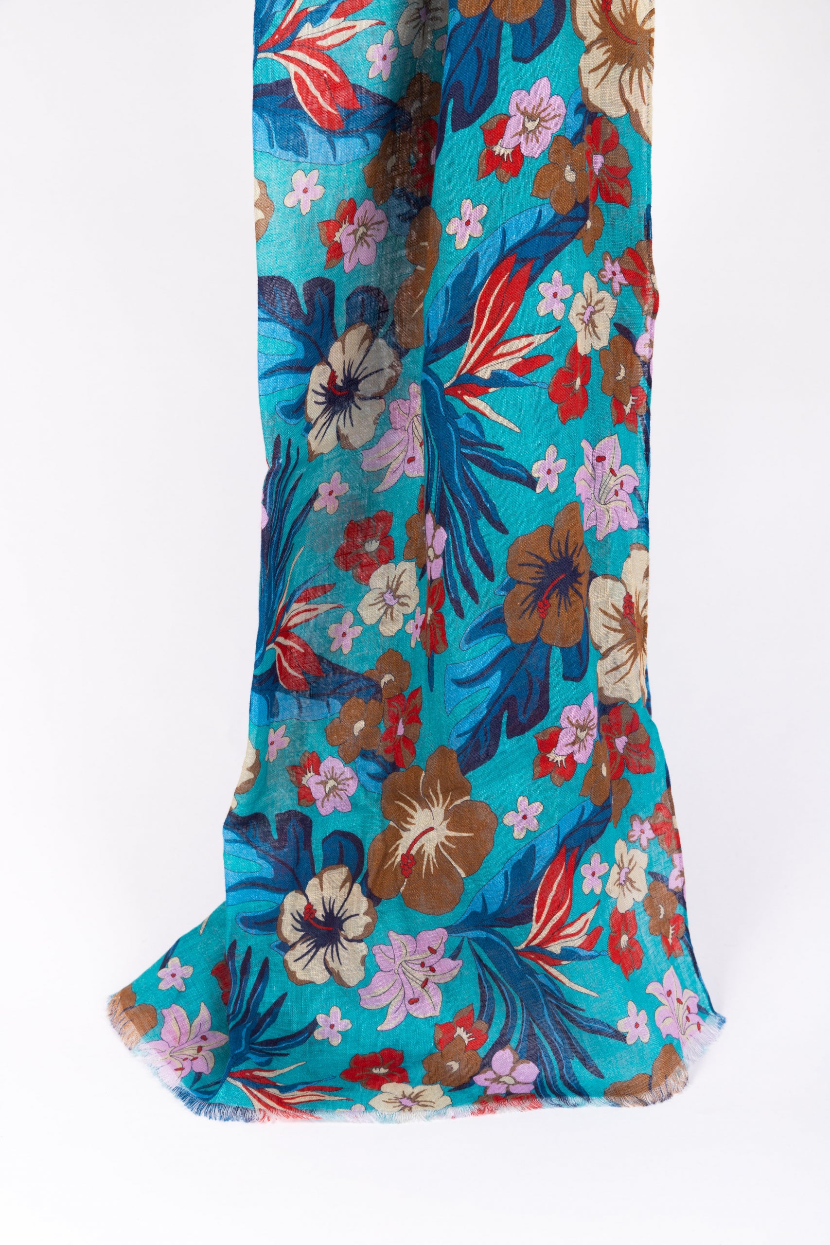 Floral scarf in pure linen