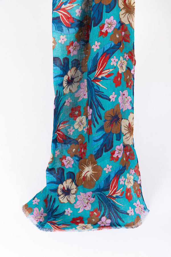 Floral scarf in pure linen