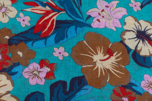 Floral scarf in pure linen
