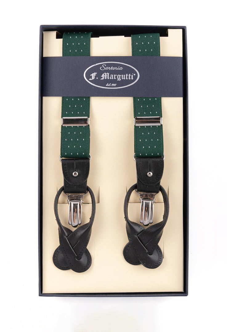 Green polka dot suspenders