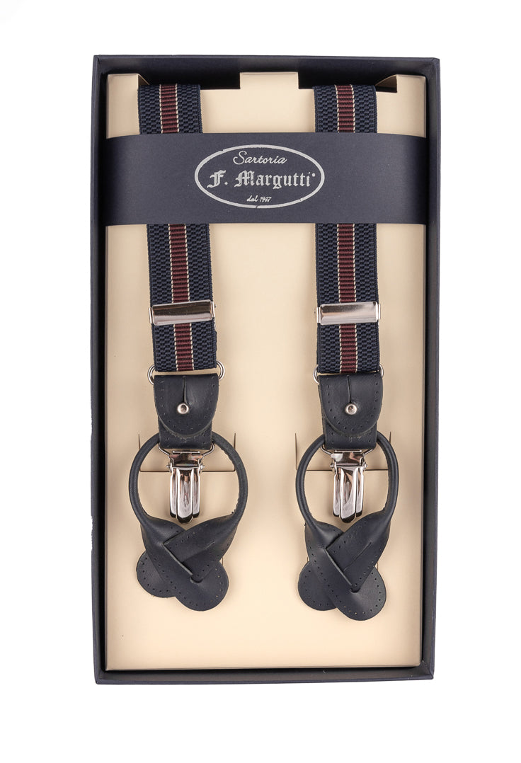 Blue suspenders with red stripe