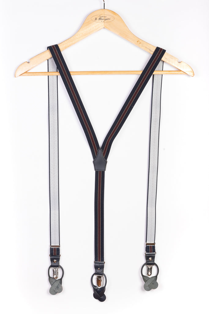 Blue suspenders with red stripe