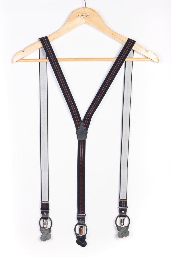 Blue suspenders with red stripe