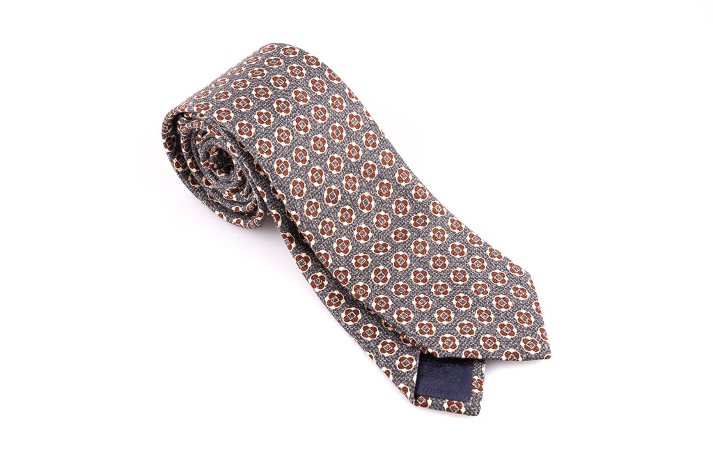 Pure silk gray patterned tie