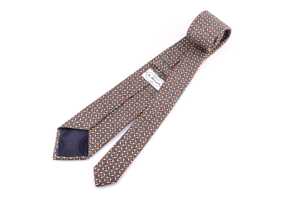 Pure silk gray patterned tie