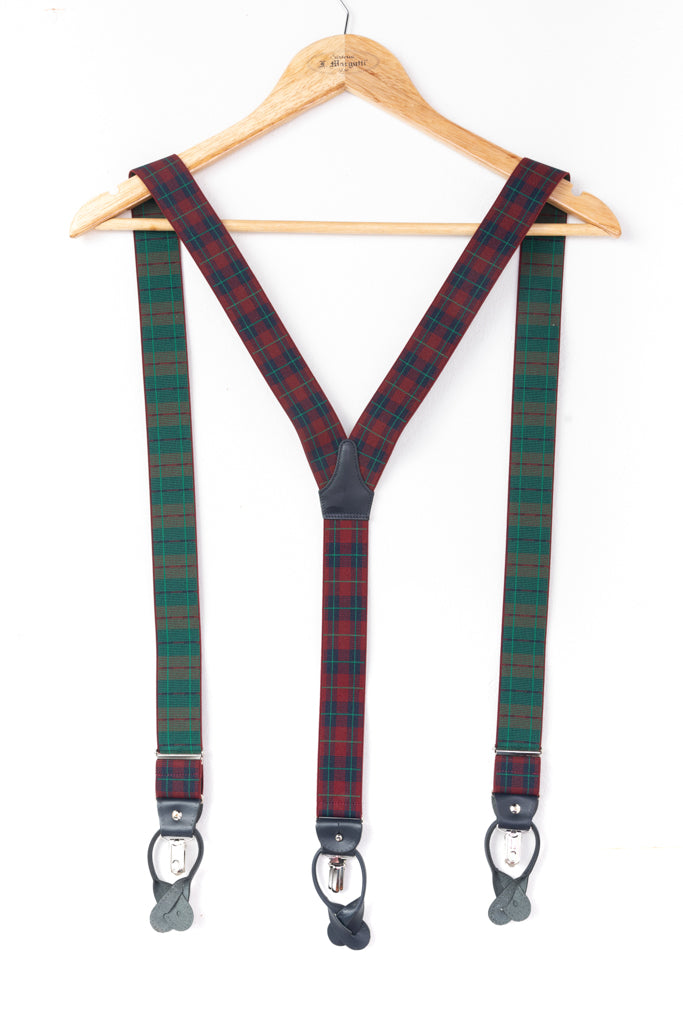 Burgundy check patterned suspenders