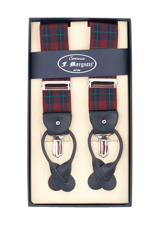 Burgundy check patterned suspenders