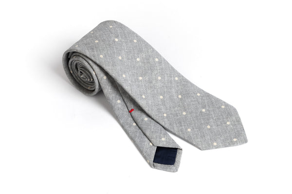Polka dot tie in linen and silk blend