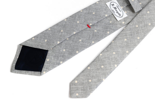 Cravate à pois en mélange de lin et de soie