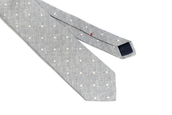 Cravate à pois en mélange de lin et de soie
