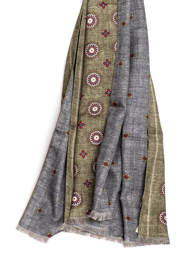 Green and Gray Scarf in Pure Silk Pattern