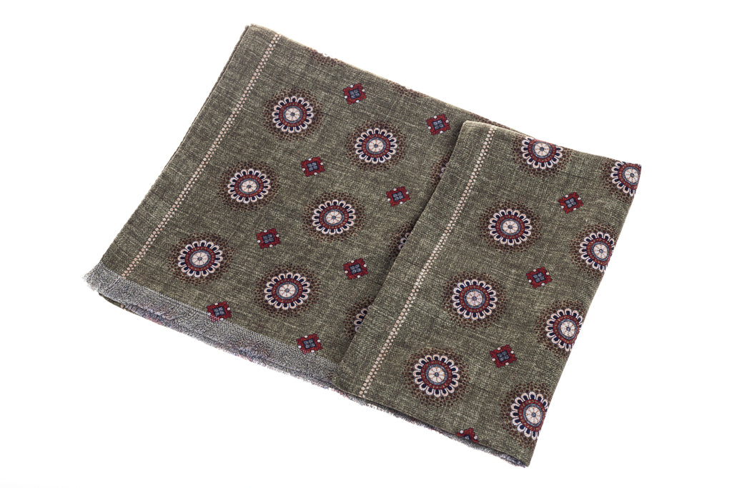 Green and Gray Scarf in Pure Silk Pattern