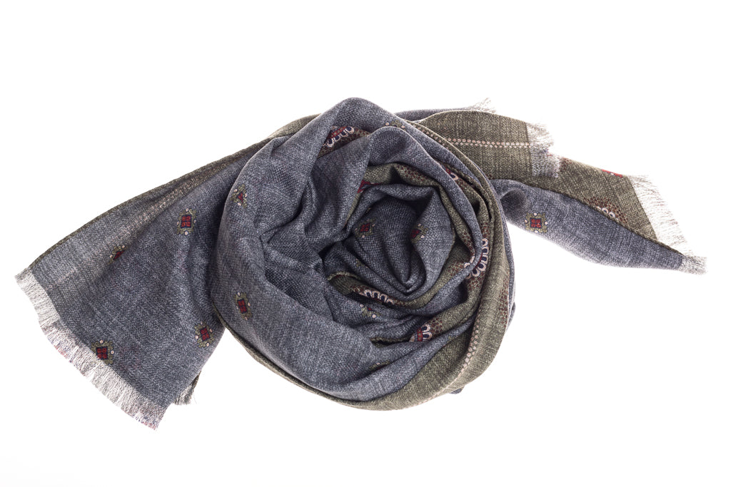 Green and Gray Scarf in Pure Silk Pattern