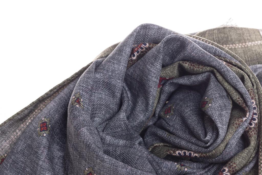 Green and Gray Scarf in Pure Silk Pattern