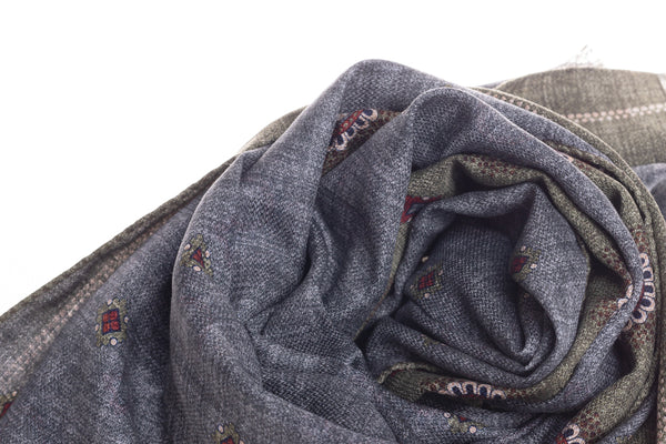 Green and Gray Scarf in Pure Silk Pattern