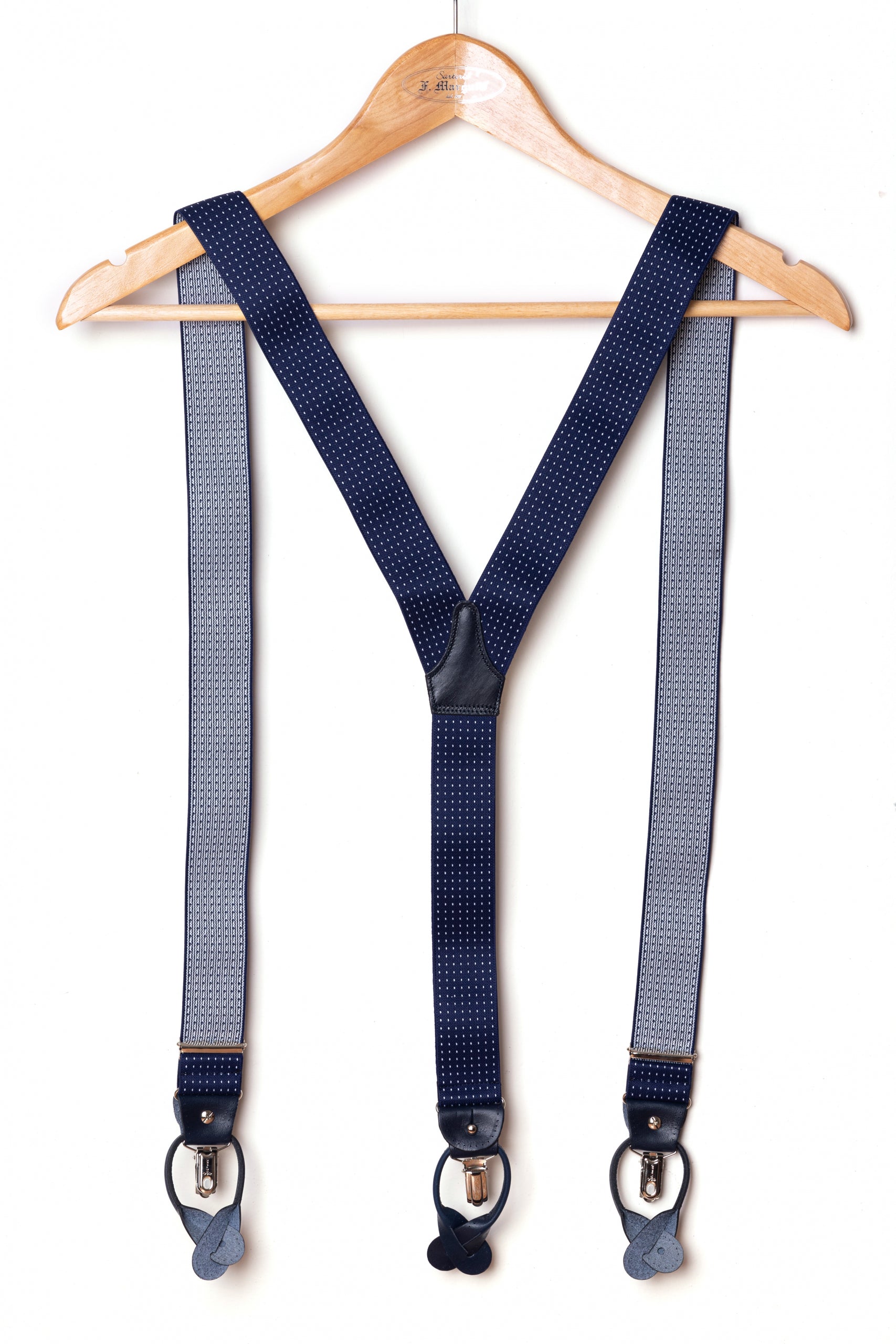 Blue micropois suspenders