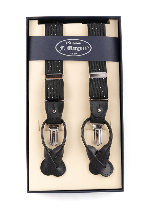 Black polka dot suspenders