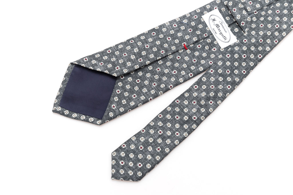 Gray tie with geometric pattern in pure silk