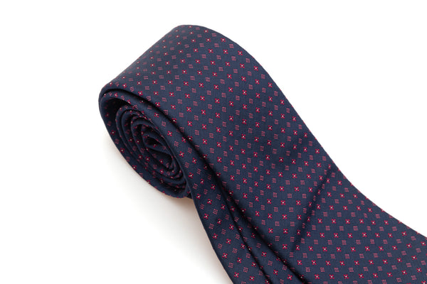 Blauwe stropdas met geometrisch patroon in pure zijde